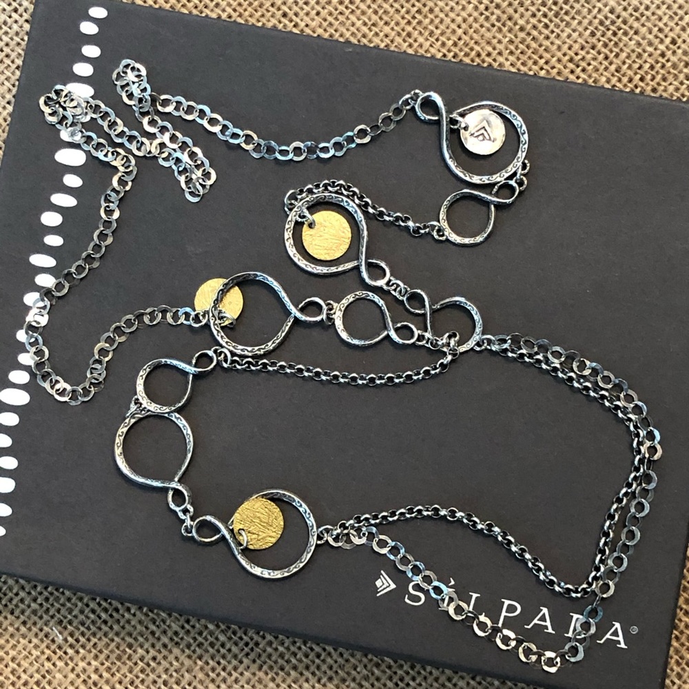 Vintage Silpada 925 Oxidized Sterling Silver & Brass Two Toned Long Necklace 38”